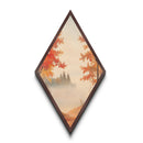 Golden Autumn Path – Diamond Shaped Canvas Art Print, misty fall landscape wall decor, seasonal forest artwork, rustic nature home accent