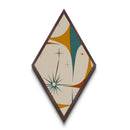 Mod Starflare Geometry – Diamond Shaped Canvas Art Print, retro atomic burst wall design, teal orange star pattern, midcentury home decor