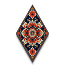 Floral Tile Harmony Diamond Shaped Canvas Art Print with bold folk pattern red navy decorative symmetry boho home accent Mediterranean decor