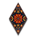 Crimson Bloom Folk Diamond Shaped Canvas Embossed Print featuring stylized red floral design dark background ethnic boho wall art vibrant palette