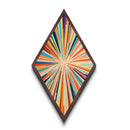 Colorburst Lines — Diamond Shaped Canvas Art Print makes a dramatic living room centerpiece with kinetic rainbow lines mid-century wall decor