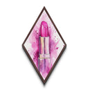 Pink Lipstick Glam Diamond Shaped Canvas Embossed Print, Watercolor Makeup Wall Art, Feminine Beauty Fashion Illustration