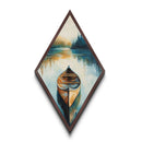 Canoe on Still Lake Diamond Shaped Canvas Art Print, Tranquil Nature Scene, Rustic Cabin Decor, Serene Water Landscape Painting