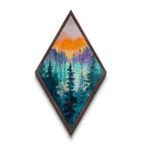 Misty Forest Sunset Diamond Shaped Canvas Textured Print, Vibrant Landscape Art, Nature Woods Twilight Wall Painting