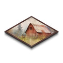 Rustic Barn Mist Diamond Shaped Canvas Art Print, Country Farmhouse Decor, Watercolor Barn Wall Art, Cozy Cabin Living Room Piece