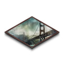 Golden Gate Haze Diamond Shaped Canvas Textured Print, San Francisco Bridge Watercolor, Urban Landscape Art, Travel Lover Gift