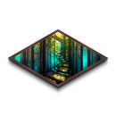 Magic Forest Portal Diamond Shaped Canvas Textured Print, fantasy woodland entrance art, colorful ethereal tree landscape print