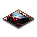 Diamond Shaped Muscle Car – Canvas Textured Print with Red American Classic Vehicle, Garage Decor, Bold Auto Lover Gift