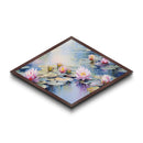 Diamond Shaped Crimson Mountains – Canvas Textured Print with Asian Landscape, Sunrise Horizon, Zen Wall Art, Bold Red Tones