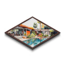 Midcentury Oasis Retreat Diamond Shaped Modern Home Canvas Art Print poolside bungalow retro palm springs architectural wall decor