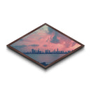 City Sunset Skyline Diamond Shaped modern urban wall decor Canvas Textured Print pink sky art piece ideal living room apartment design