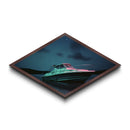 Night Boat Tranquility Diamond Shaped serene starry watercraft Canvas Art Print nautical room mood lighting boat enthusiast wall art
