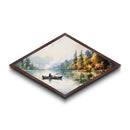 Peaceful Canoe Morning Diamond Shaped watercolor lake art Canvas Textured Print nature inspired calming space cabin or retreat gift