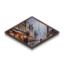 Paris Winter Scene Diamond Shaped Canvas Art Print holiday snowy cityscape decor romantic French Christmas wall accent collector