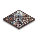 Carolers Fountain Charm Diamond Shaped Canvas Textured Print Victorian holiday village snow season Christmas gift classic wall art