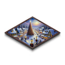 Magic Tree Lane Diamond Shaped Canvas Art Print snowy Christmas town glowing lights holiday gift home wall decor winter wonderland