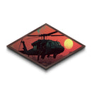 Urban Extraction Sunset — Diamond Shaped Canvas Art Print tactical military wall decor, Black Hawk gift, moody war scene home accent