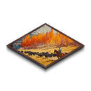 Autumn Herding – Diamond Shaped Canvas Art Print cowboy riding through fall forest landscape western watercolor farmhouse rustic wall art