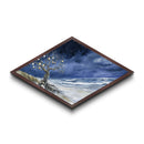 Moonlit Seaside Tree – Diamond Shaped Canvas Art Print mystical beach tree with shells ocean night sky moody coastal wall decor gift