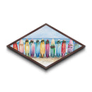 Christmas Surfboards – Diamond Shaped Canvas Textured Print holiday beach surf watercolor art vibrant coastal seasonal festive wall decor