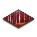 Crimson Birch Serenity Diamond Shaped Canvas Textured Print woodland red forest wall art nature painting rustic decor autumn tree scene
