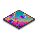 Diamond Shaped Neon Fox Canvas Embossed Print Colorful Animal Wildlife Art Bright Sunset Field Modern Home Decor Vibrant Wall Accent