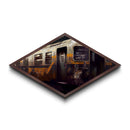 Rusted Transit Car – Diamond Shaped Urban Grunge Train Canvas Art Print, Industrial Railway Wall Decor in Retro Palette