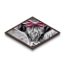 Diamond Shaped Cow Glance — Monochrome Highland Cow Canvas Textured Print, Farm Wall Decor, Whimsical Animal Art with Bow
