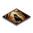 Diamond Shaped Autumn Raven — Dark Forest Bird Art Canvas Embossed Print, Gothic Nature Wall Decor, Mysterious Crow Theme