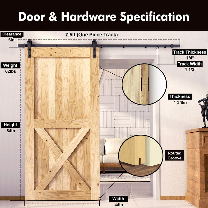 Unfinished Pine Wood Frame Barn Door - 96" Height