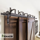 Black Rustic Triple Track Bypass Sliding Barn Door Hardware Kit - Straight Design (for Door Thickness 1-3/8in ~ 1-3/4in)