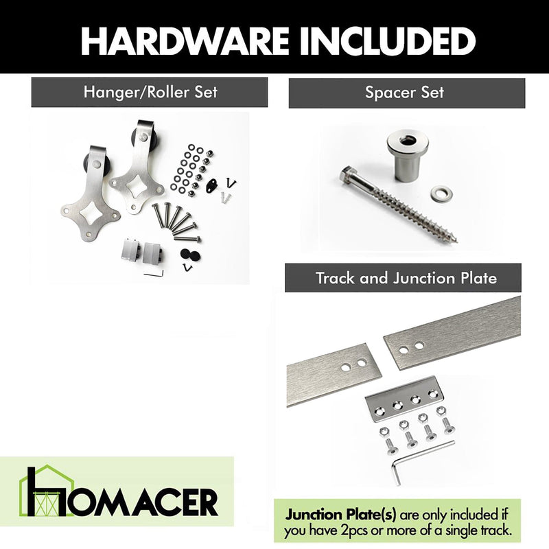 Non-Bypass Sliding Barn Door Hardware Kit - Diamond Design Roller - Silver Finish