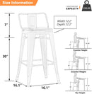 30 Inch Bar Stools Set Of 4 Matte Black Wood Seat With Back