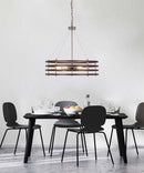 Catalina 24"W 6-Light Polished Nickel Drum Modern Pendant Mahogany Wood Finish Shade