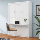Full Size Murphy Bed with 2 Side Cabinet Storage Shelves, 61.5-inch Cabinet Bed Folding Wall Bed with Desk Combo Perfect for Guest Room, Study, Office,White(old sku:BS7013008109C)