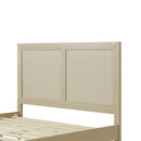 Solid Wood Platform Queen Bed With Rattan
