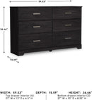 Six Drawer Dresser With Black Matte Engineered Wood
