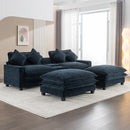 Contemporary Chenille Upholstered Sectional Sofa with Ottomans, USB Ports, Cup Holders & Storage, Blue