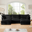 Slipcovered U Shape Sectional Deep Seat Sofa Couch, 3 Seater Sofa with French Edges Design Multiple Big Pillows, Modular Deep Seat Sectional Sofa Comfy Cloud Couch for Living Room, Apartment, Black
