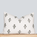 Mia Floral Block Printed Pillow Cover | Forest Green | Lumbar