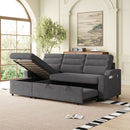 MH83.5' Convertible Sleeper Combo Sofa, Convertible Sofa Bed Polyester Pullout Bed with Storage Recliner and Cup Holder for Living Room, Tight Spaces