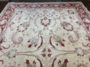 Peshawar Rug 8x12 Pakistani Carpet, Oriental Rug 8 x 12 Chobi Rug, Beige and Red, Allover Large Floral Design, Hand Knotted Vintage Wool