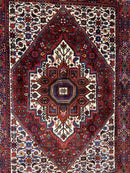 Fine Persian Bidjar Rug 3x5, Geometric Medallion Oriental Bijar Carpet 3 x 5 ft, Ruby Red and Cream, Hand Knotted Wool Rug, Semi Antique Tribal Rug, Nice