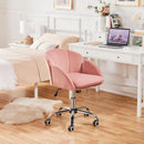 Pink Velvet Desk Chair With Wheels And Armrests Swivel Office Chair