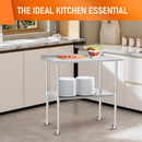 Stainless Steel Table 30 x 36 Inches Metal Prep Table with Adjustable Undershelf Wheels Stainless Table for Commercial Kitchen, Outdoor, Restaurant, Hotel & Garage