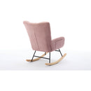 Modern Nursery Rocking Chair Upholstered Glider Chair with High Backrest Rocker Accent Armchair with Solid Wood Legs for Nursery Bedroom Living Room Teddy(Pink)