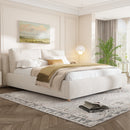 Queen Size Upholstered Platform Bed with Two Removable Pillow Headboard,Boucle Fabric,White