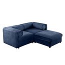 Stylish Blue Chenille 2-Seater Sofa with Ottoman Storage Seat, Cylindrical Backrest and Armrests, Modern Fabric Loveseat