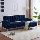 Modern Velvet L Shaped Sectional Sofa for Living Room and Bedroom, Blue, 82.6 Inch