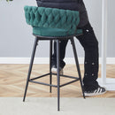 Two rotating bar stools with breathable cotton and linen soft cushions, in a retro green seat and black spray-painted iron frame, suitable for both restaurants and bars
